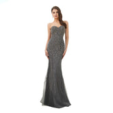 Grey Mermaid With Detachable Train Evening Gown - FashionByTeresa